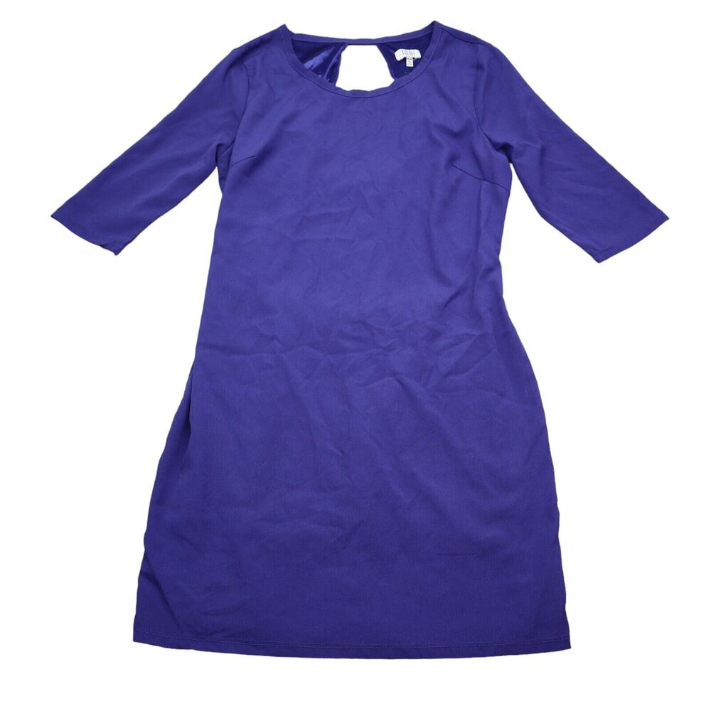 Tobi Dress Womens M Blue Plain Round Neck Quarter Sleeve Cut Out Back Pencil Cut